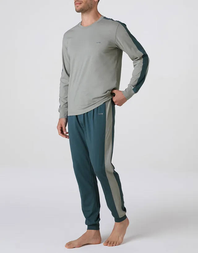 Lovable Basic Soul Pigiama Lungo Girocollo in Jersey Uomo Verde Vintage