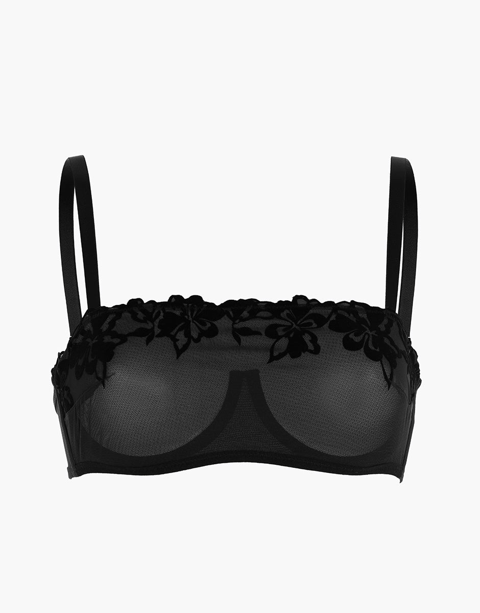 Lovable Garden Flowers Lace Velvet Embroidery reggiseno a fascia nero in tulle