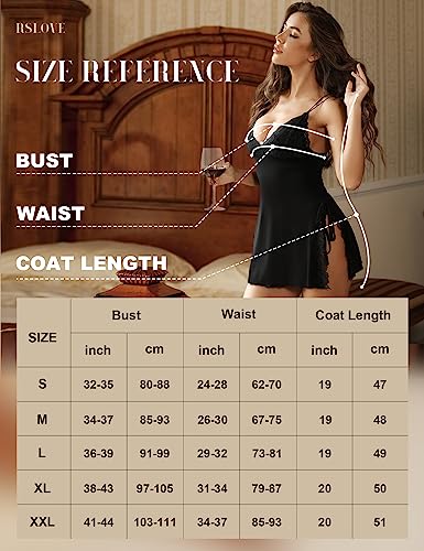 RSLOVE Babydoll in pizzo e modal con spacchi laterali, nero, taglia L