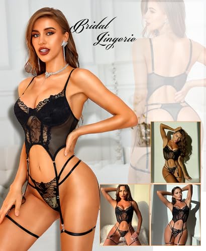 RSLOVE Garter Belt 3 Piece corsetto con perizoma nero
