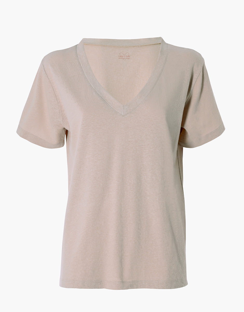 Lovable Basic Soul Cotton Linen maglia scollo V 2/S cappuccino cotone lino