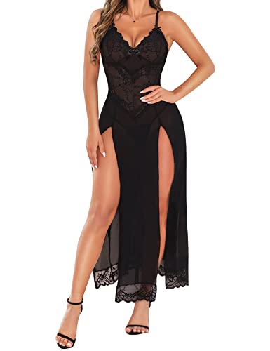 RSLOVE Babydoll Deep V Floral Lace High Split Babydoll in pizzo