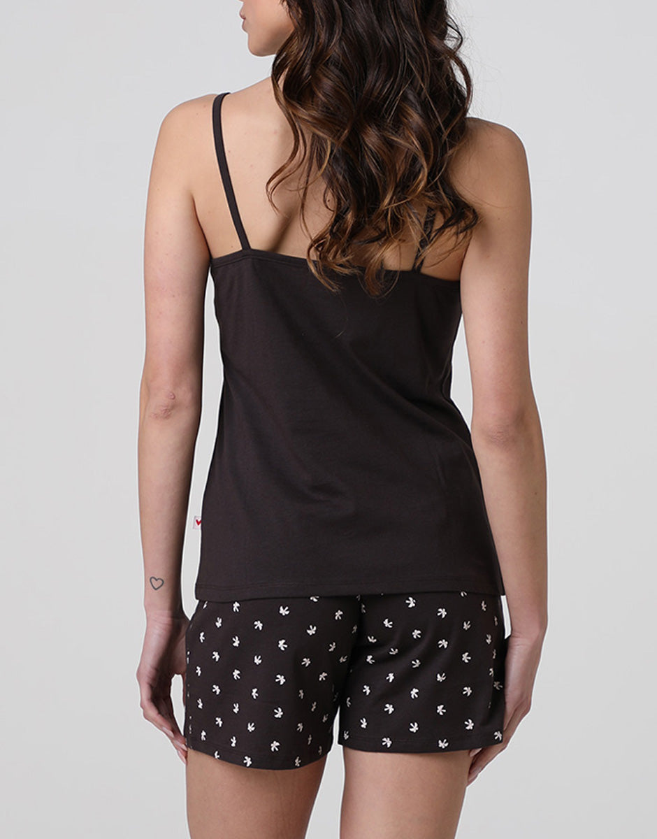 Lovable Basic Soul pigiama corto top e pantaloncino marrone scuro