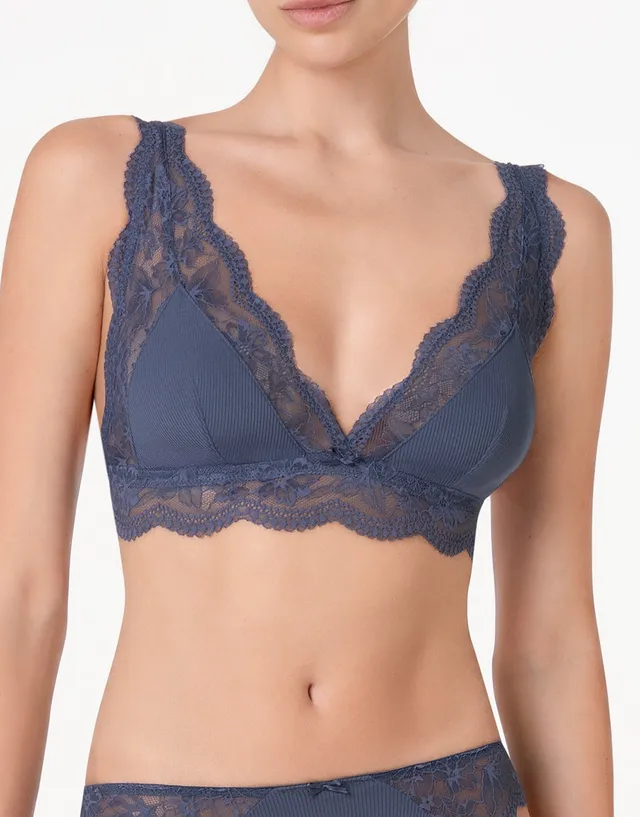 Lovable Garden Flowers Lace Casual Rib Lace Reggiseno triangolo blu polvere