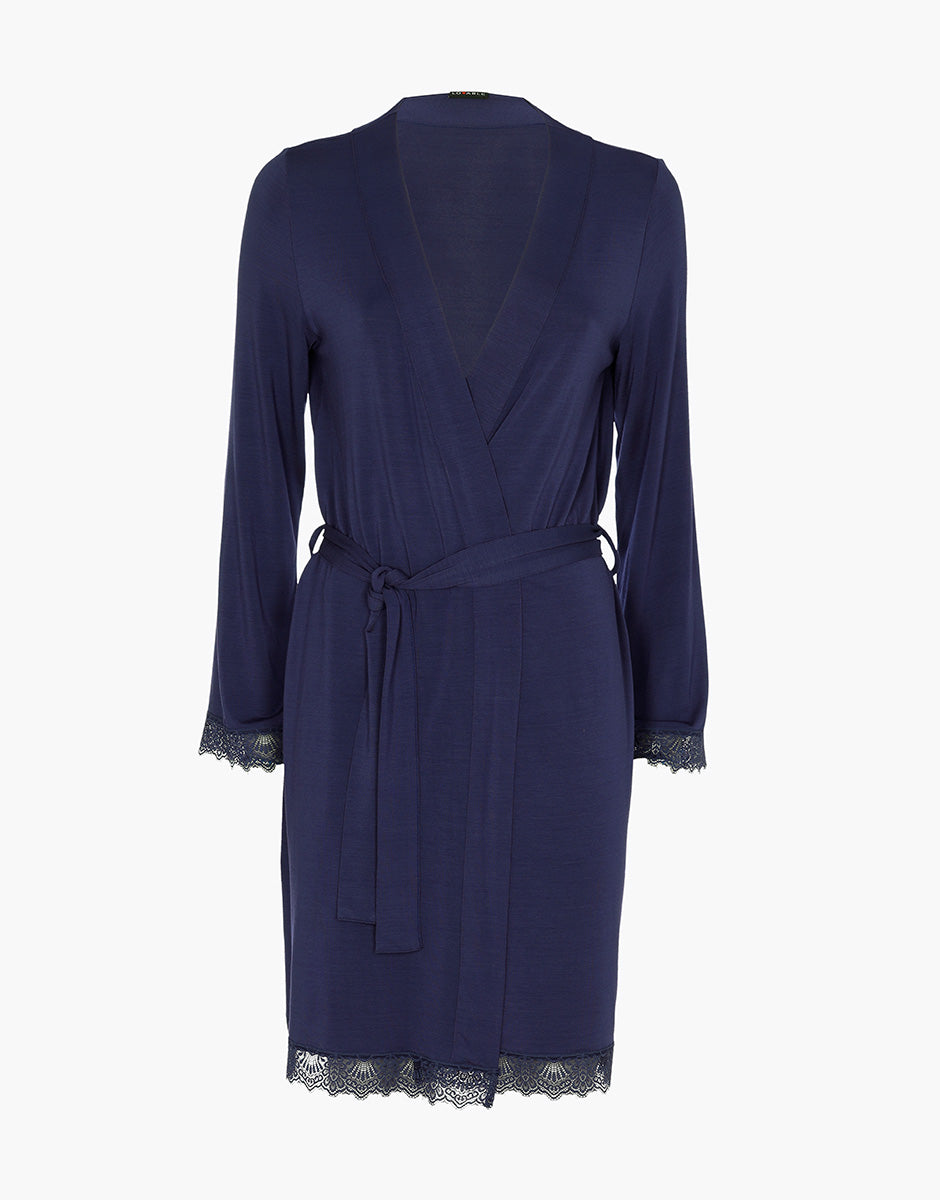Lovable Basic Soul Elegant Modal vestaglia manica lunga blu notte modal elasticizzato