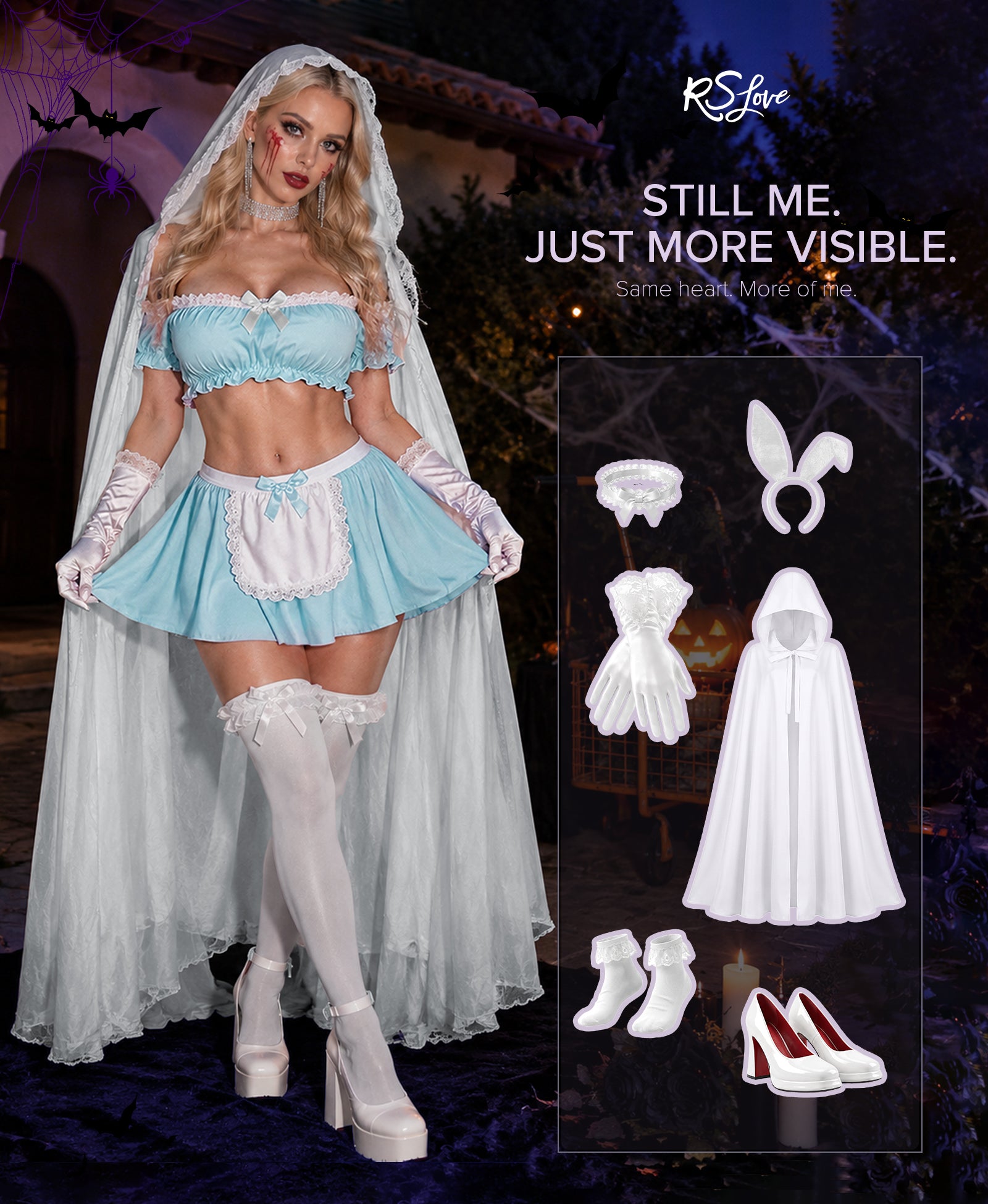 RSLOVE Costumes Costume de Soubrette Haut Court et Mini-Jupe costume soubrette nero