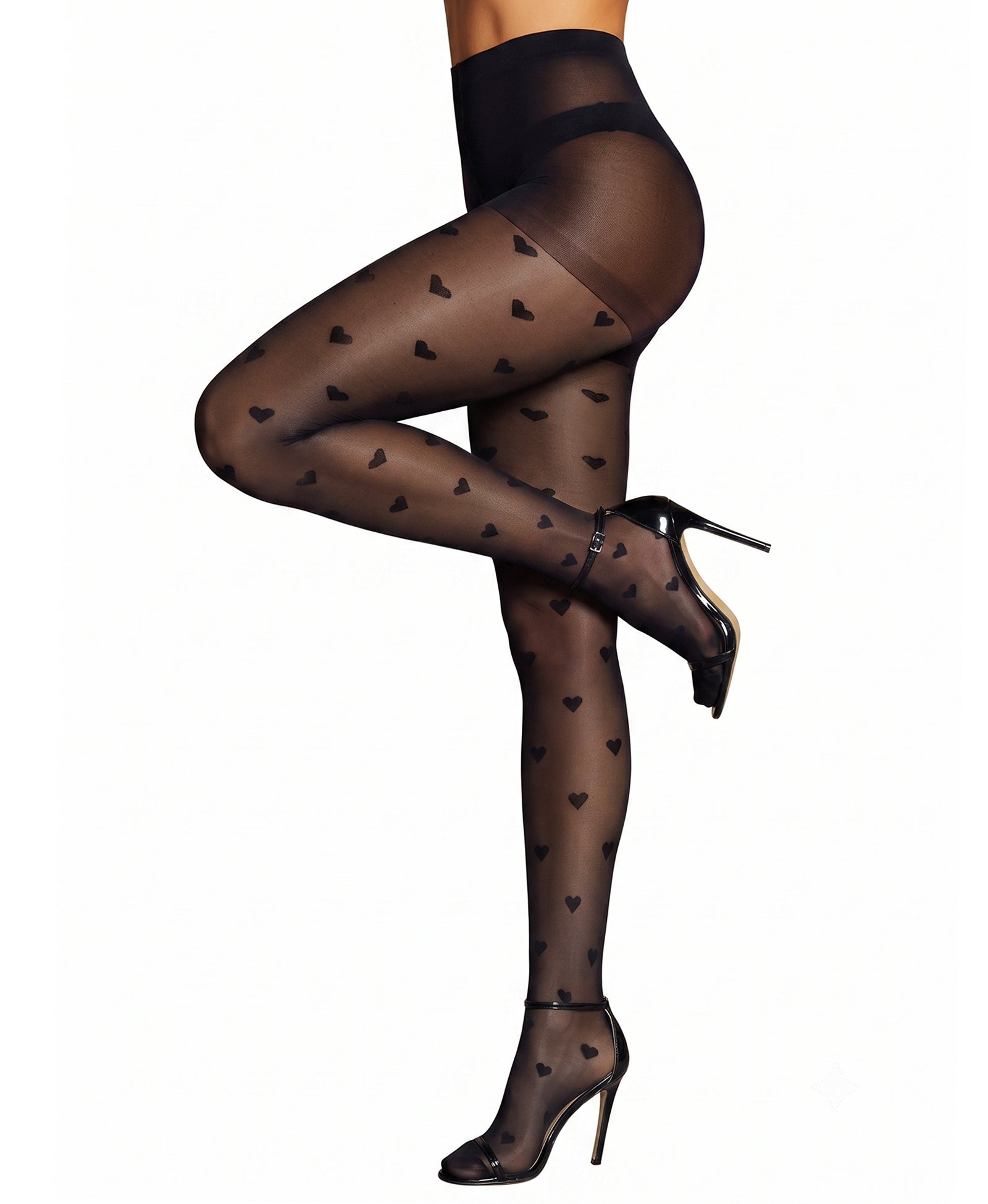 RSLOVE Patterned tights collant 20D cuori neri taglia unica vita alta