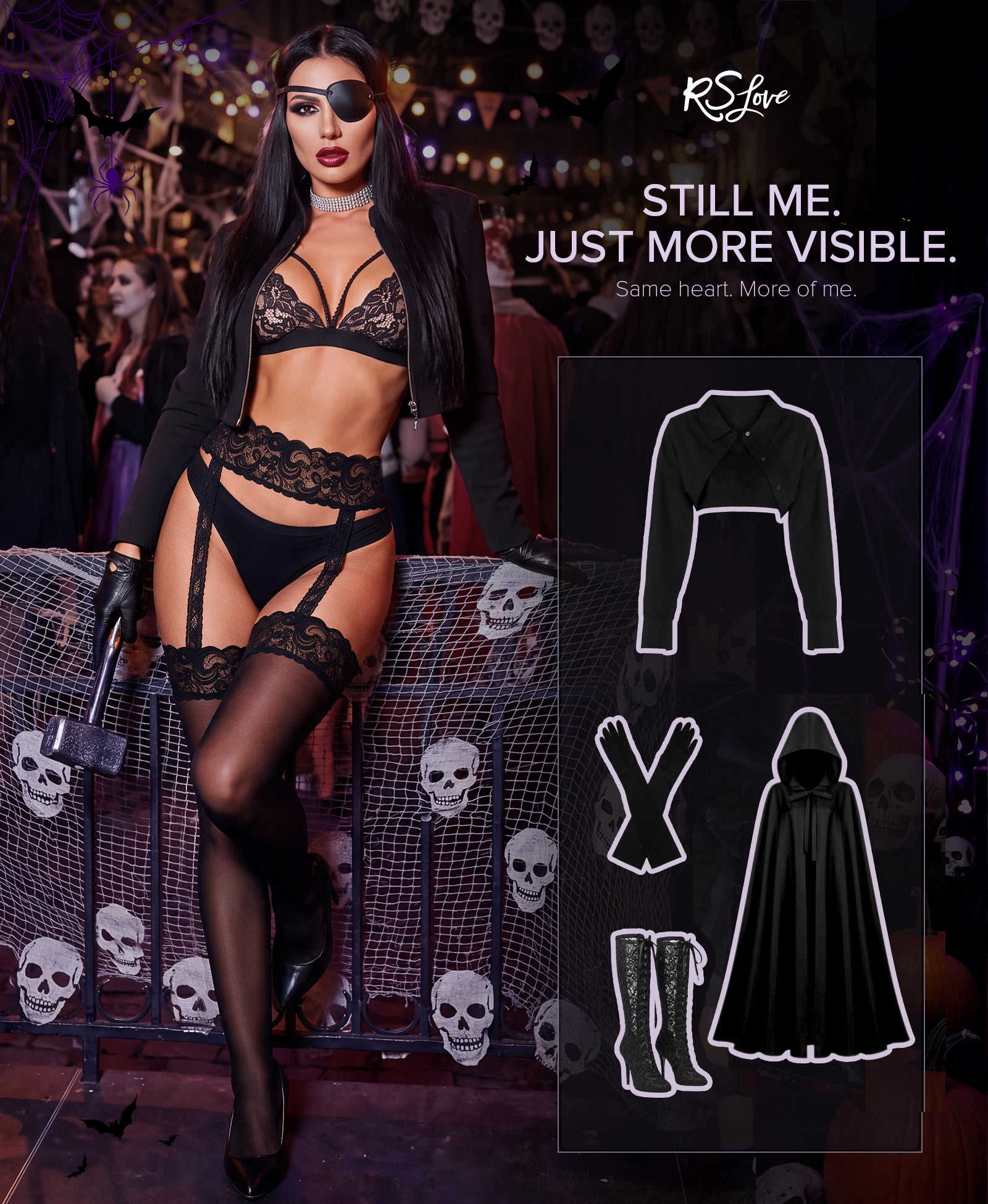 RSLOVE Thigh High Garter Belt Suspender calze nere taglia unica antiscivolo