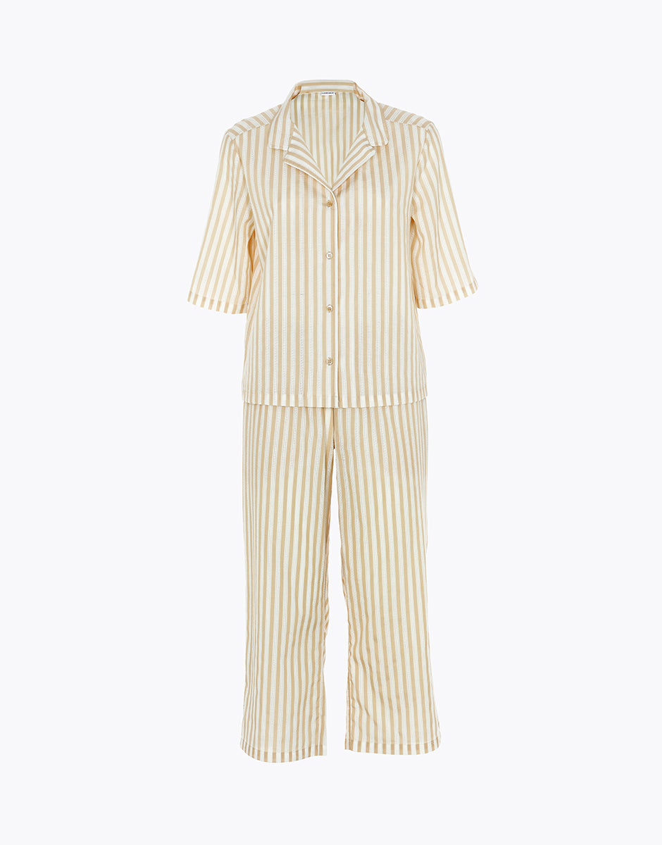 Lovable Basic Soul Pigiama Aperto pigiama righe bianco e crema cotone