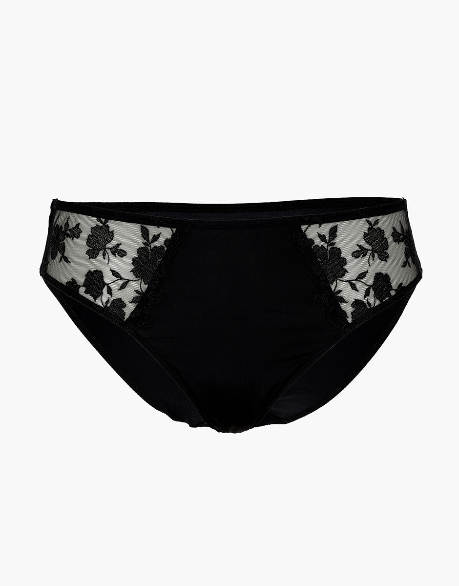 Lovable So Lacy Panties Floral Embroidery slip nero in microfibra e tulle