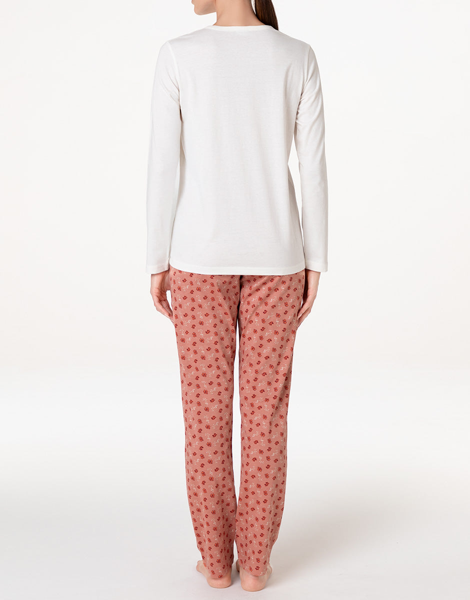 Lovable Basic Soul Pigiama lungo girocollo pigiama bianco latte stampato
