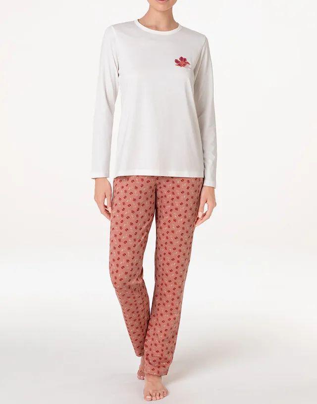 Lovable Basic Soul Pigiama lungo girocollo pigiama bianco latte stampato