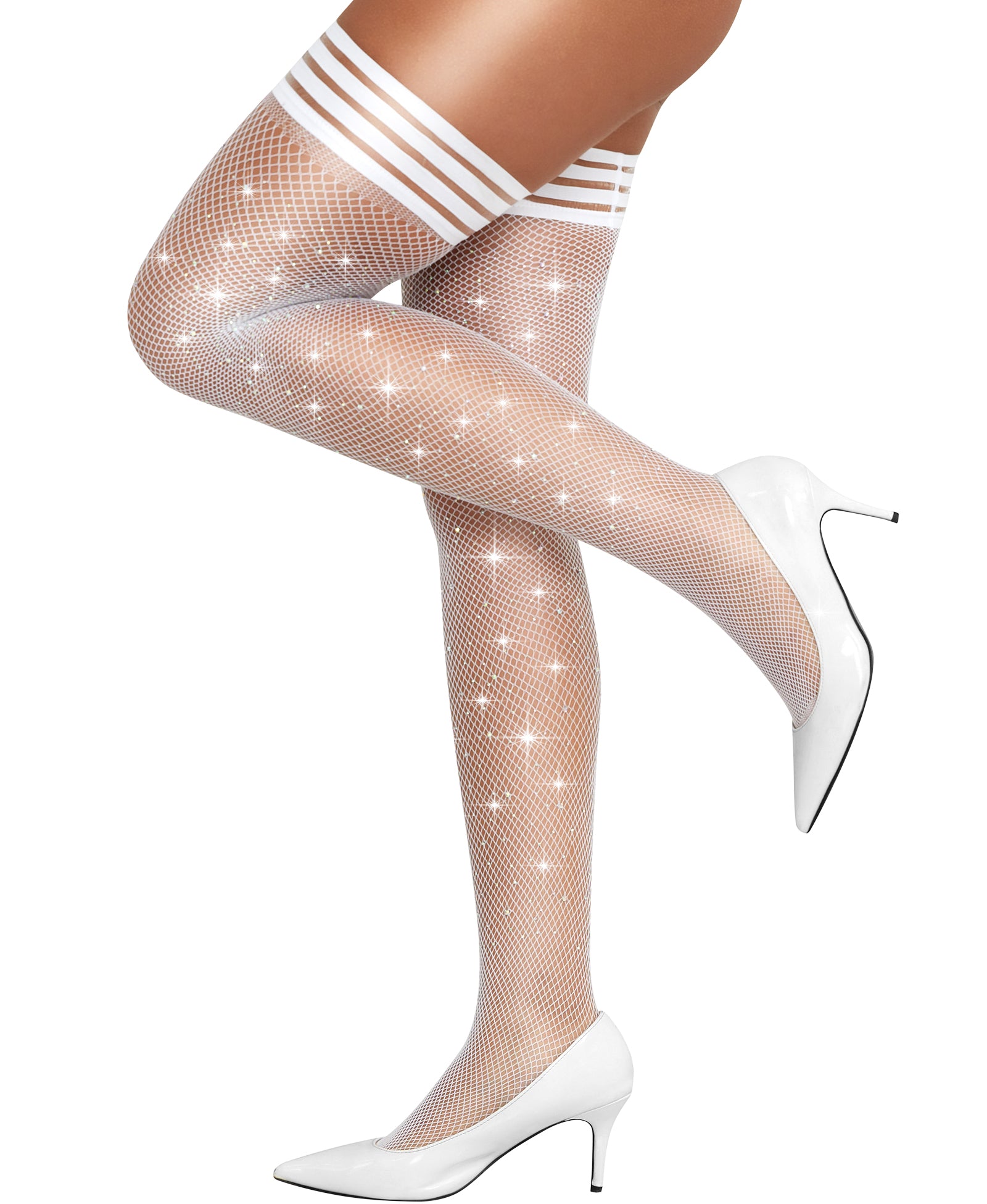 RSLOVE Thigh High Sparkly Fishnet Antiskid calze a rete nere taglia unica con strass