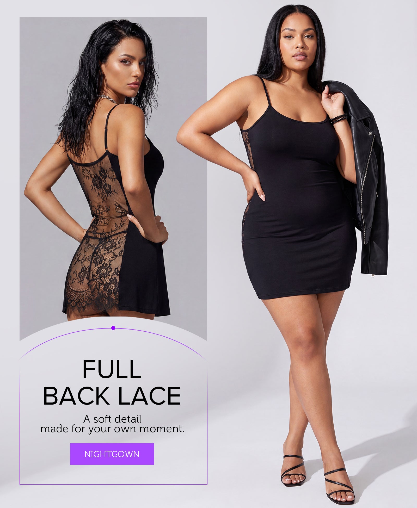 RSLOVE Babydoll Lace Strappy Babydoll Chemise camicia da notte nera