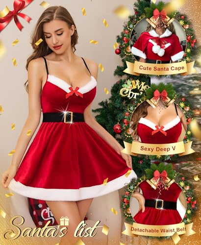 RSLOVE Costumes babydoll Babbo Natale in velluto rosso con mantellina