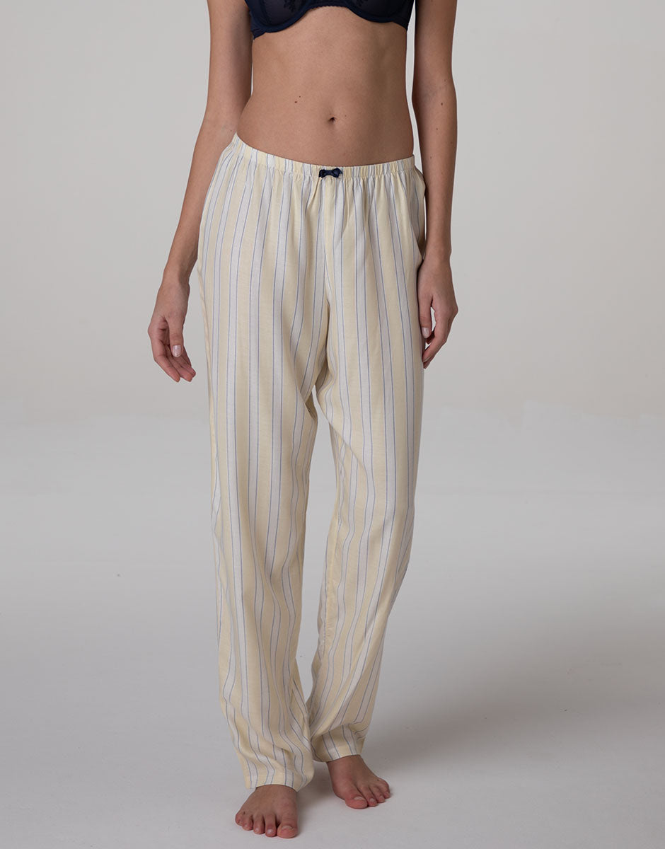 Lovable Basic Soul pantaloni lunghi in twill di viscosa a righe bianco crema