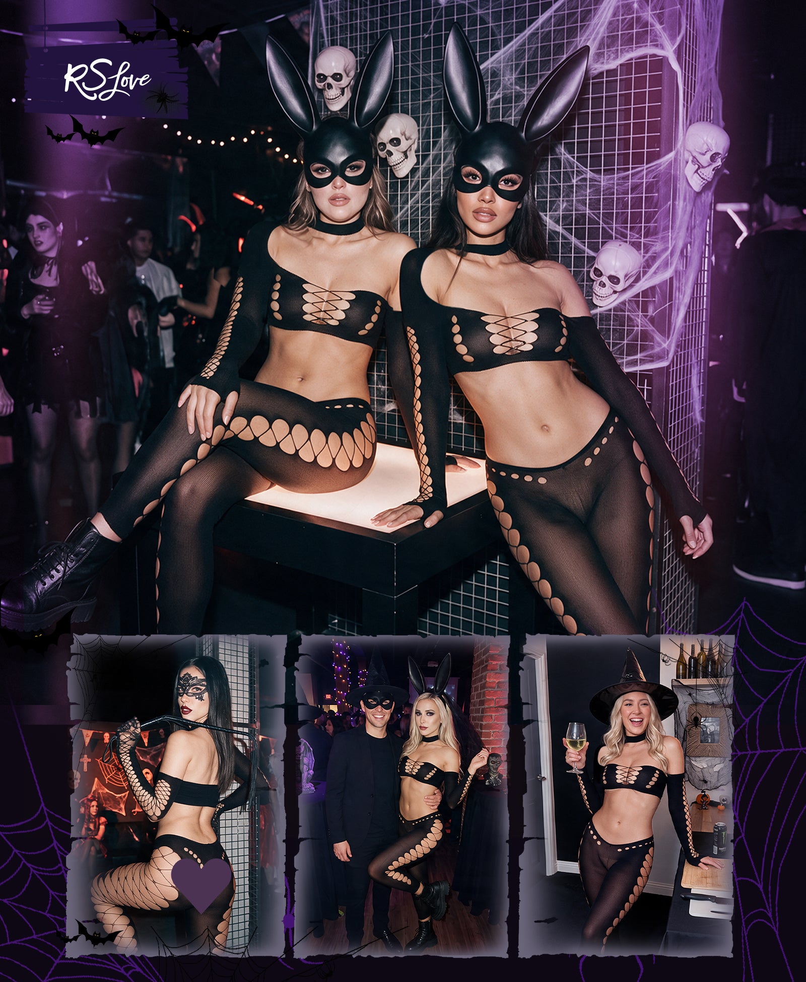 RSLOVE Bodystocking Cut Out Fishnet Two Piece set rete nero