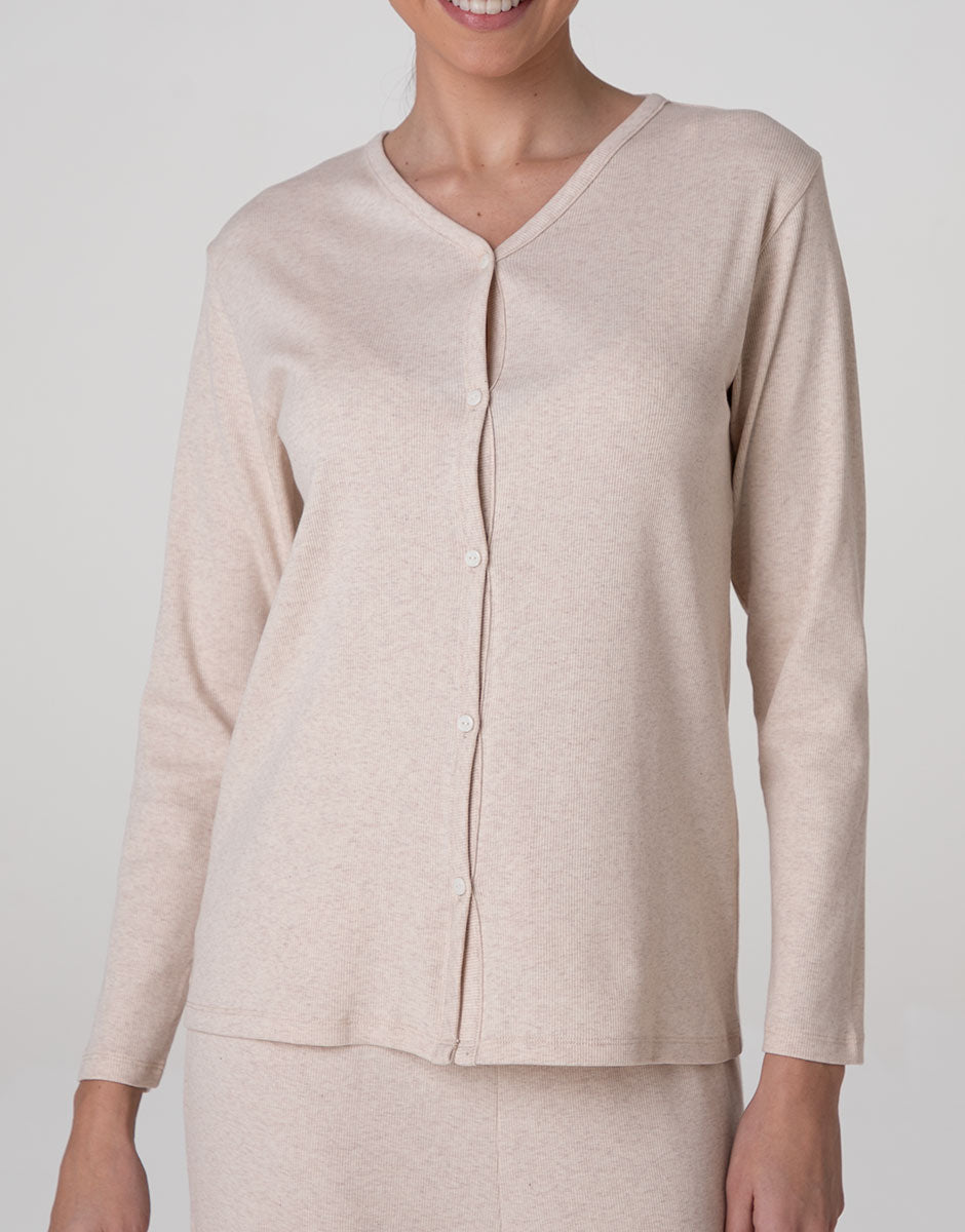 Lovable Basic Soul cardigan aperto in cotone a costine beige melange