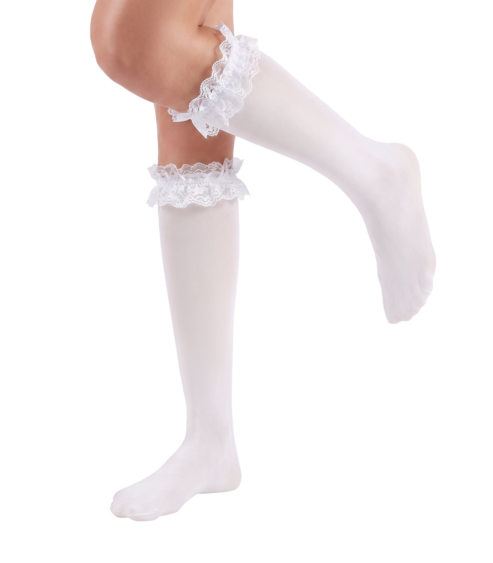 RSLOVE Socks Ruffle Lace Knee High Socks calze parigine Nere taglia unica in pizzo