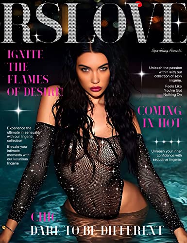 RSLOVE Bodystocking body a rete con strass nero manica lunga