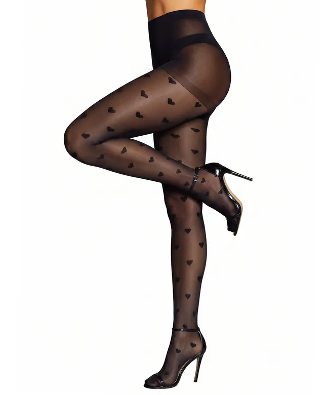 RSLOVE Patterned tights collant 20D cuori neri taglia unica vita alta