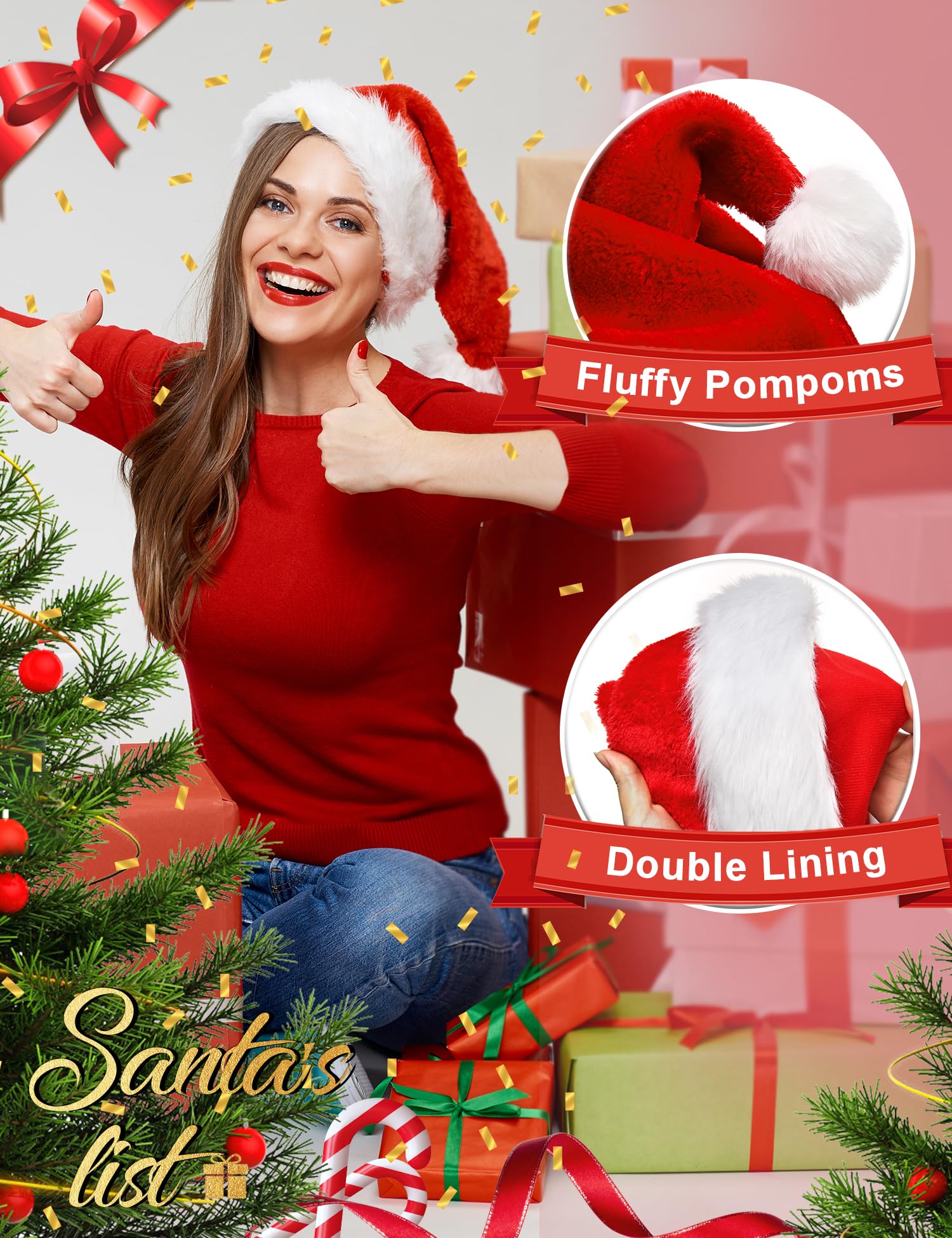 RSLOVE Costumes cappello Babbo Natale rosso con pompon