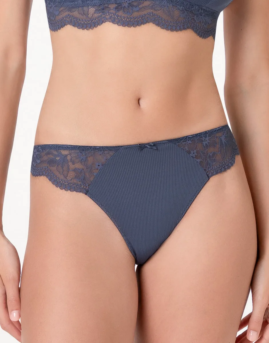 Lovable So Lacy Panties Casual Rib Lace brasiliano blu polvere