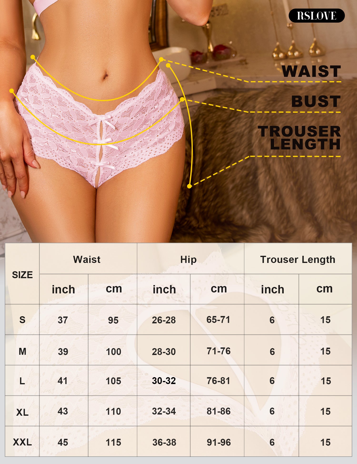 RSLOVE Lace Lingerie Heart Back Cheeky Panties culotte nere XL