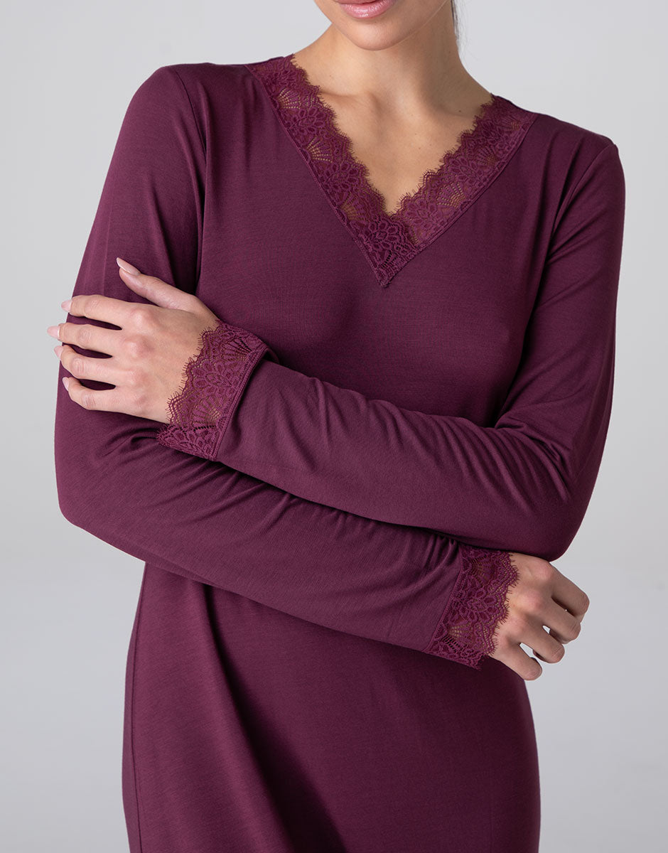 Lovable Basic Soul Elegant Modal camicia da notte lunga vinaccia