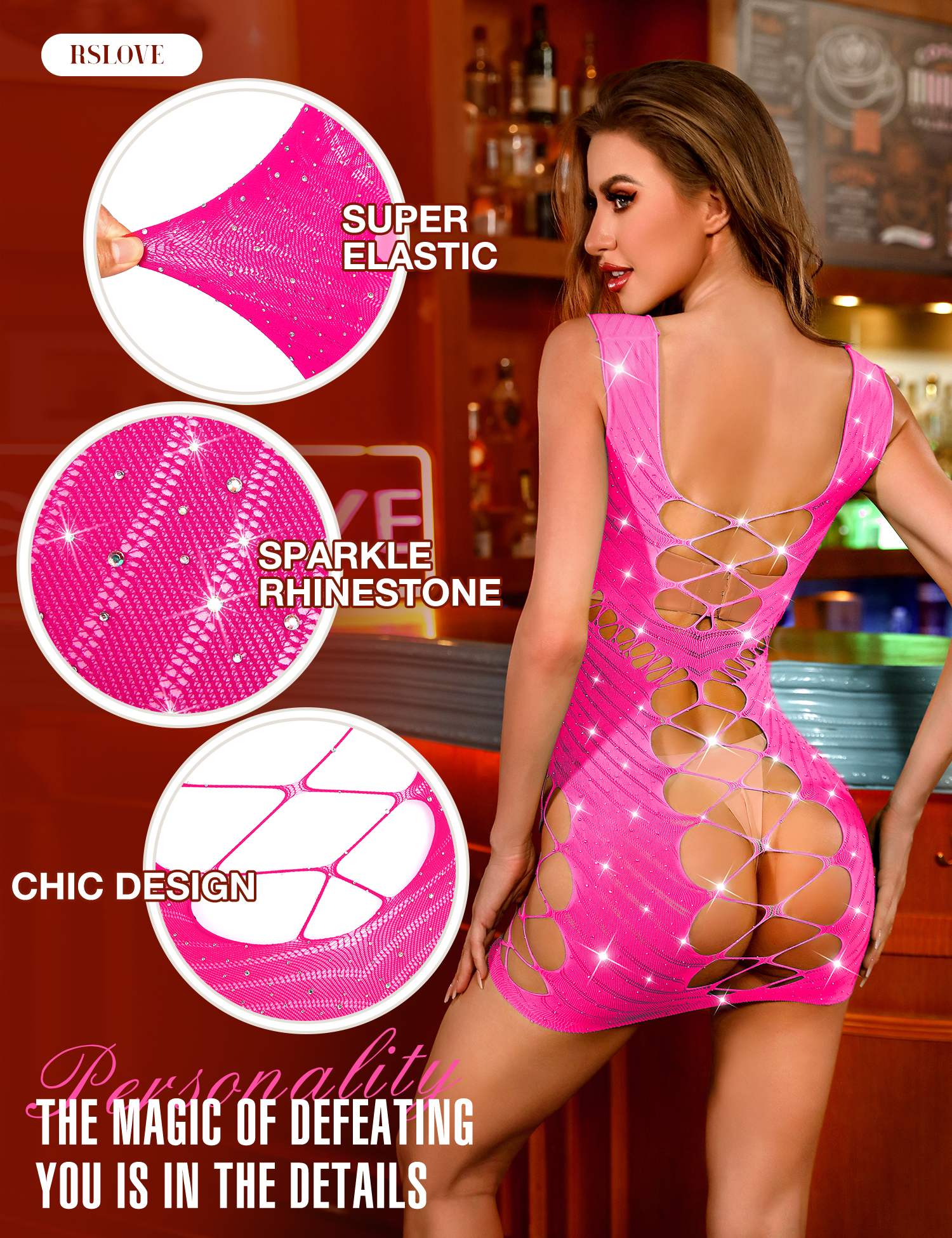 RSLOVE Babydoll Fishnet Mesh Lace Smock Babydoll in rete