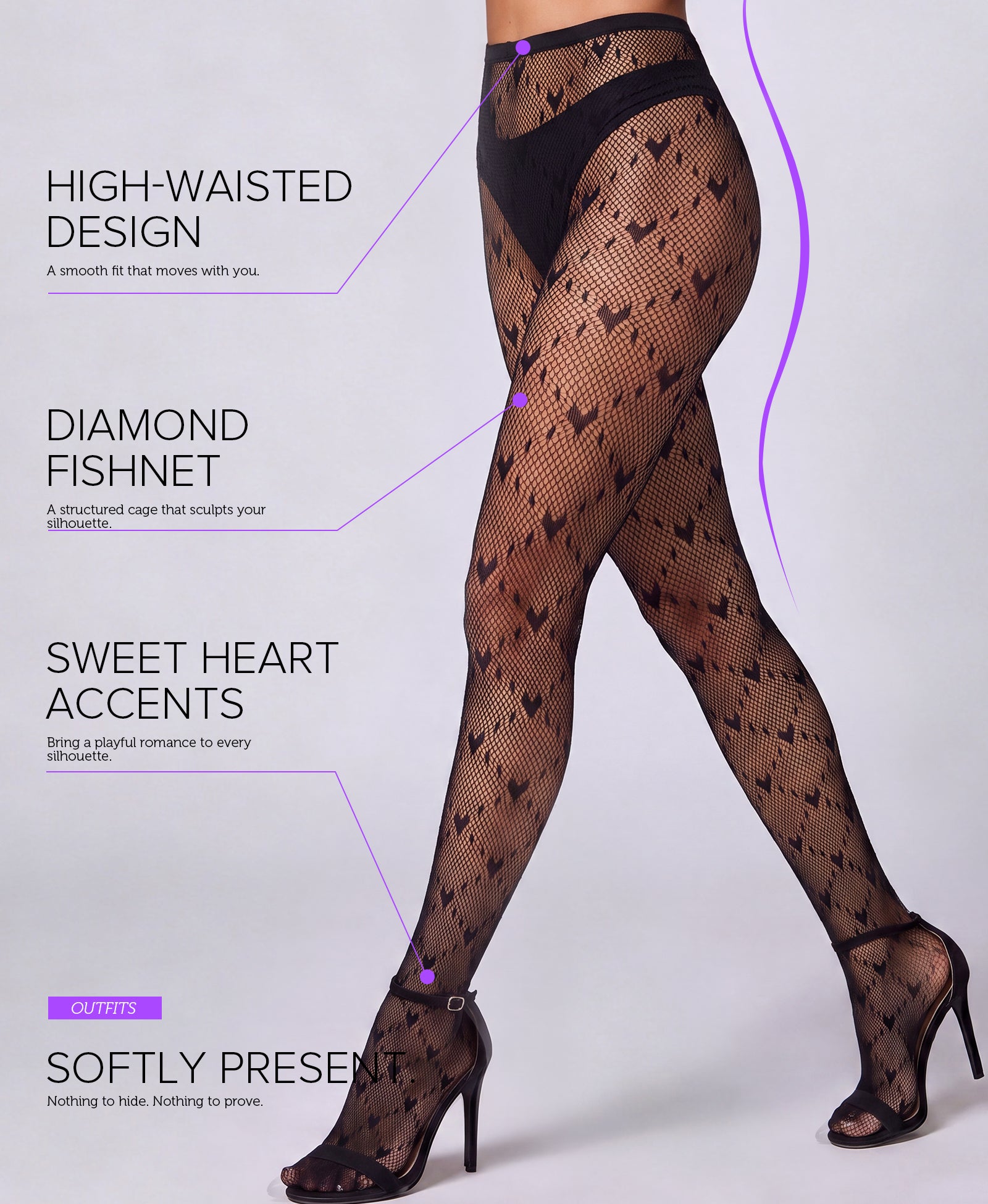 RSLOVE Patterned tights Lace Heart collant a rete nero taglia unica