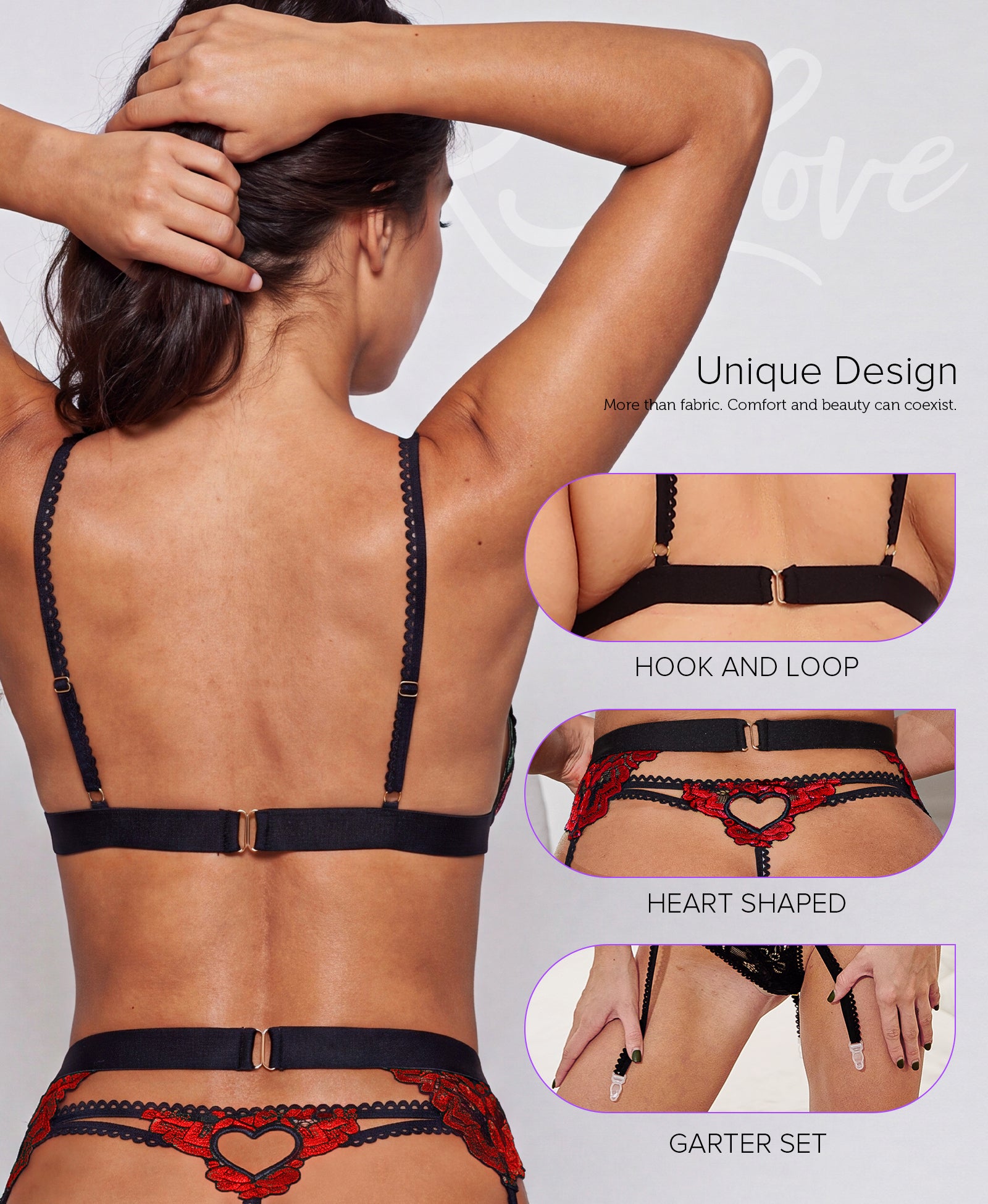 RSLOVE Garter Belt 3 Piece completo lingerie bustier nero