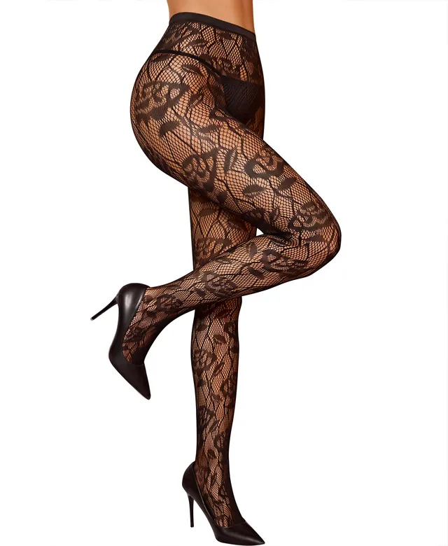 RSLOVE Patterned tights collant a rete floreale nero taglia unica