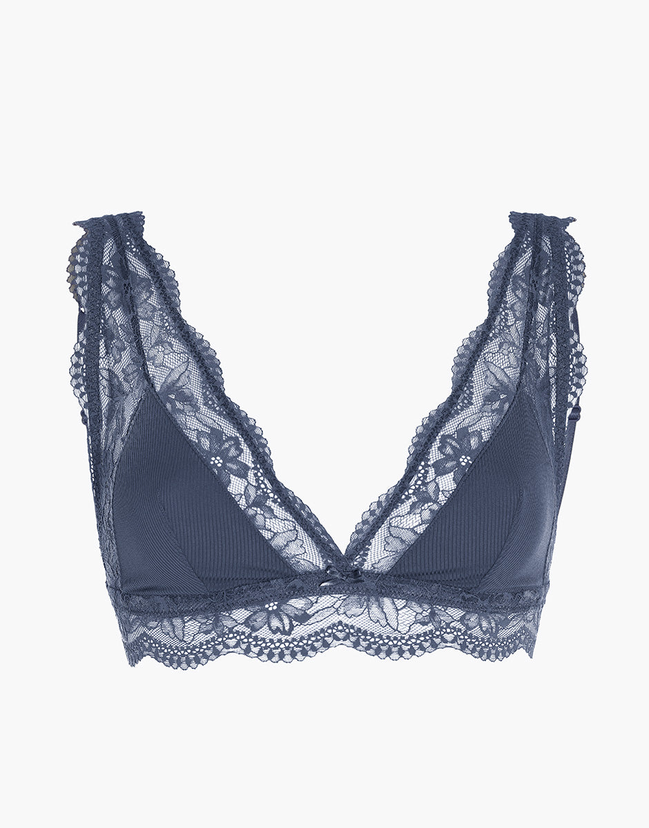 Lovable Garden Flowers Lace Casual Rib Lace Reggiseno triangolo blu polvere