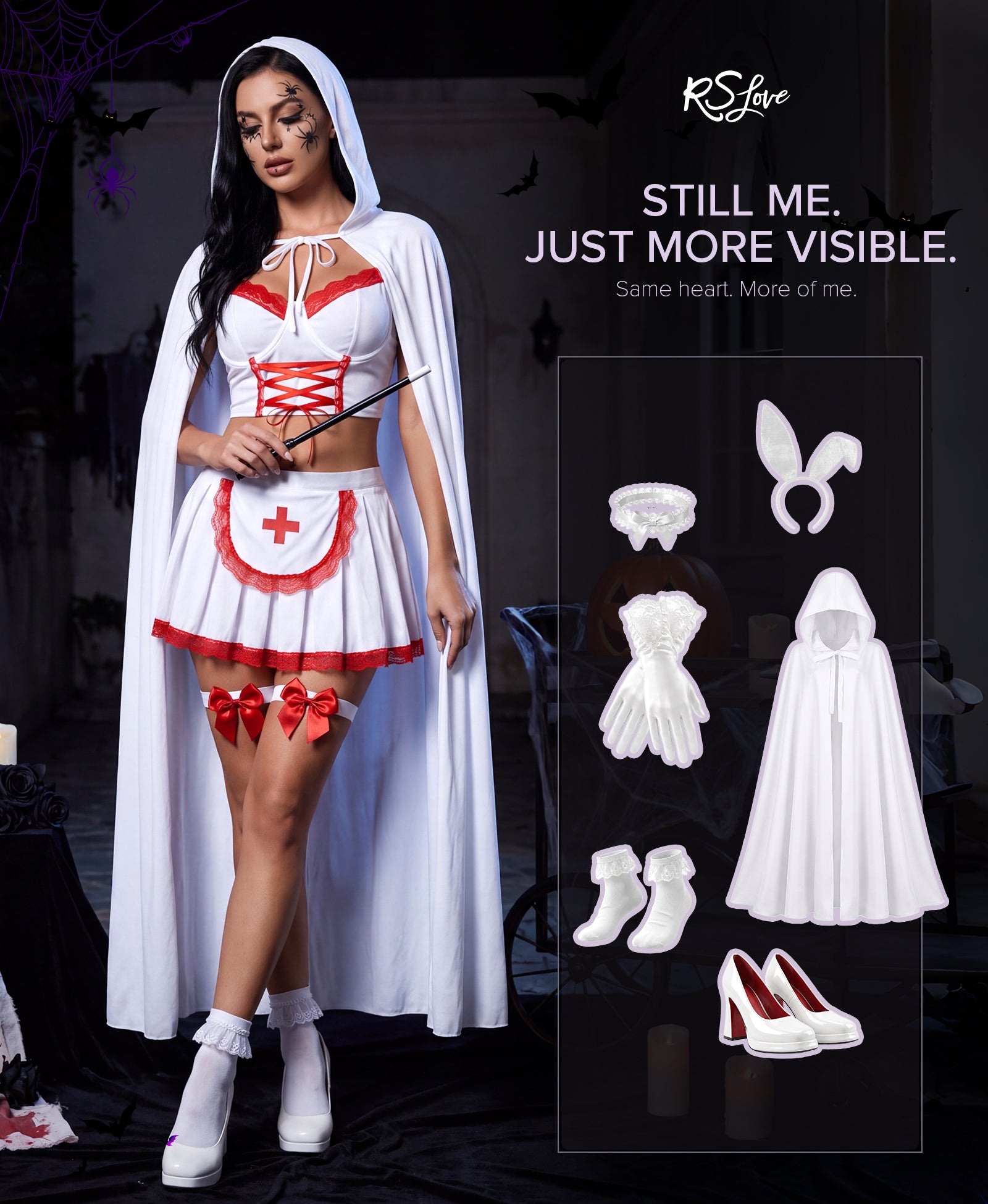 RSLOVE Costumes Maid Cosplay completo lingerie cameriera 5 pezzi
