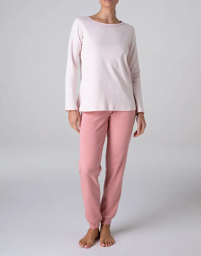 Lovable Basic Soul pigiama lungo girocollo rosa cipria interlock