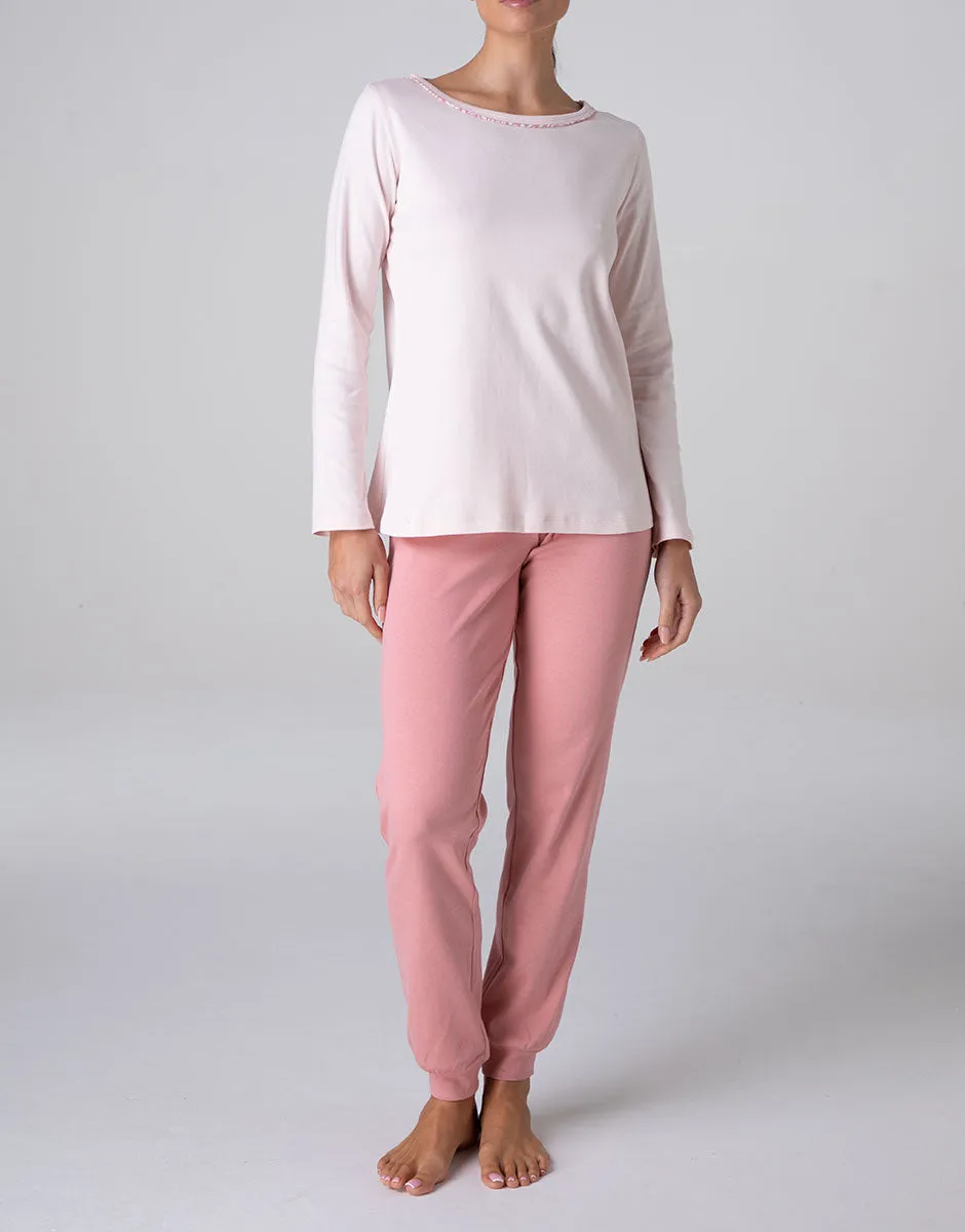 Lovable Basic Soul pigiama lungo girocollo rosa cipria interlock