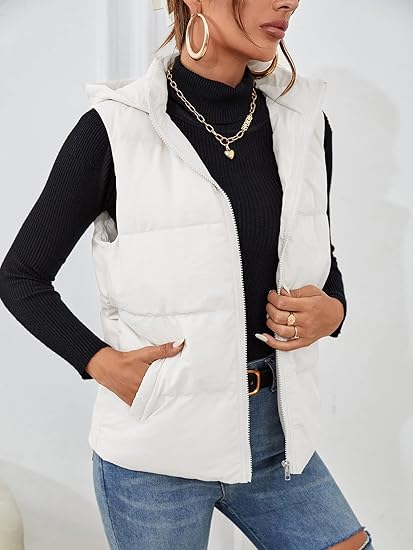 RSLOVE Fashion Extras Women’s Hooded Sleeveless Padded Coats cappotto imbottito XS
