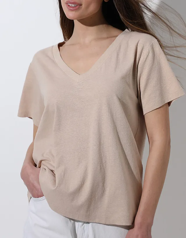 Lovable Basic Soul Cotton Linen maglia scollo V 2/S cappuccino cotone lino