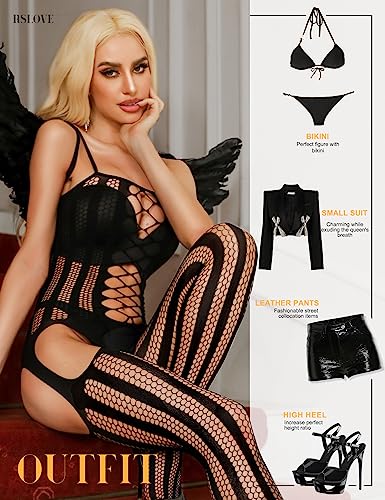 RSLOVE Bodystocking Fishnet & Stripe bodystocking nero taglia unica rete