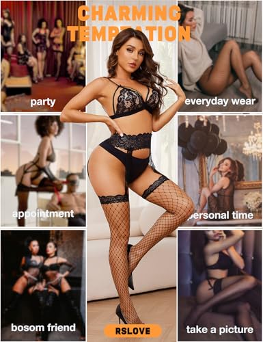 RSLOVE Stocking collant a rete nero taglia unica reggicalze integrato