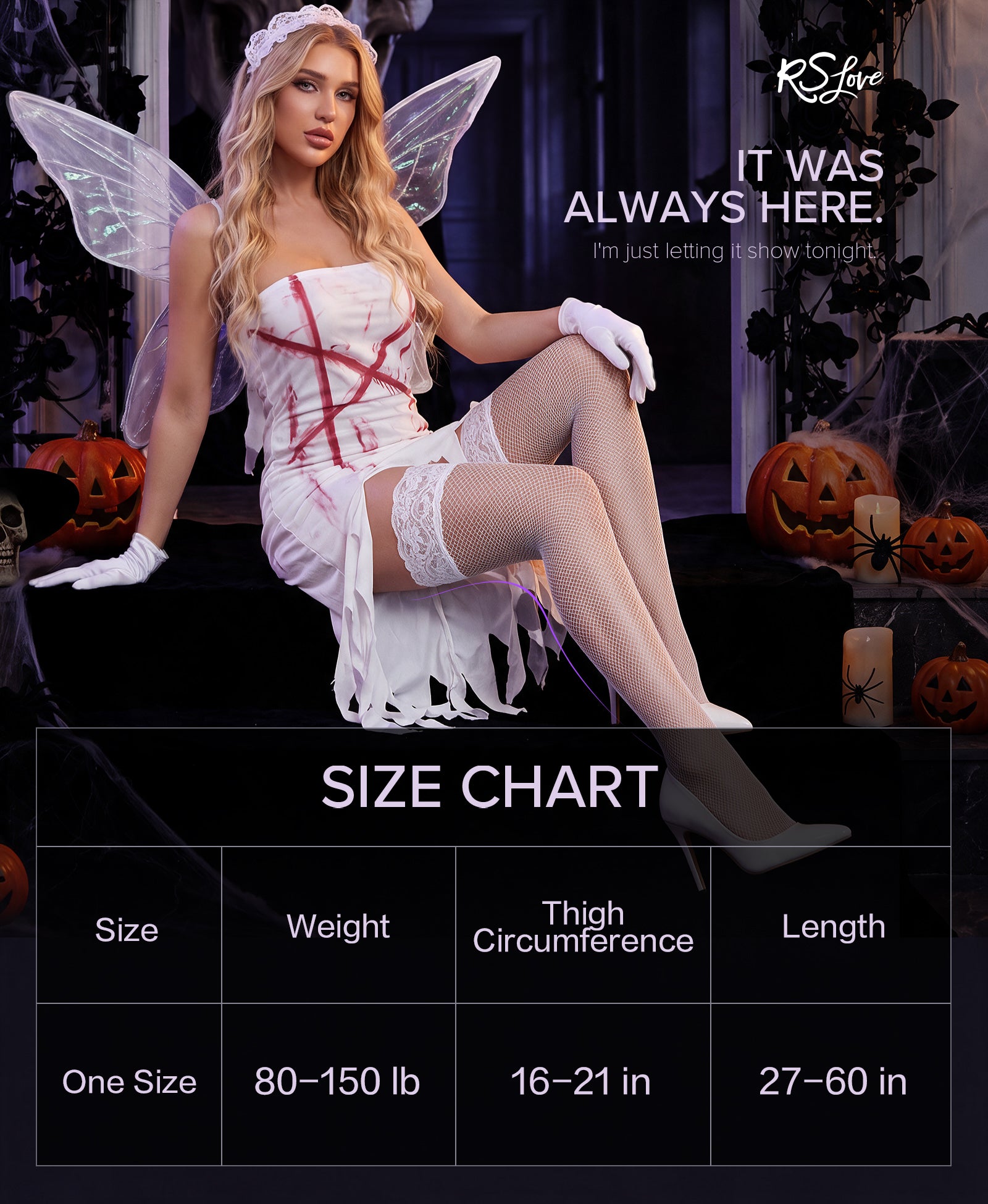 RSLOVE Thigh High Lace Top calze autoreggenti a rete nere