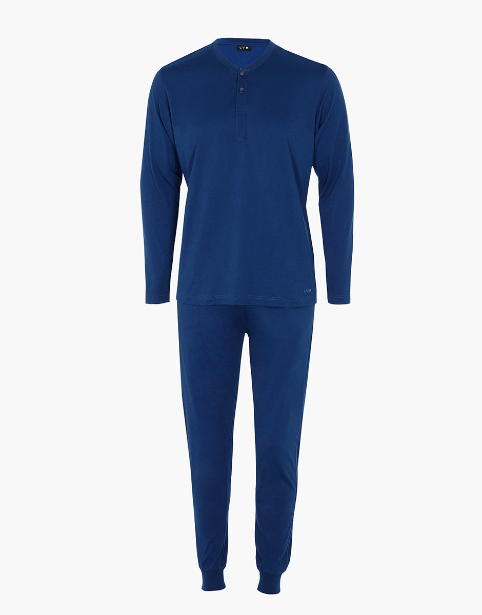 Lovable Basic Soul pigiama lungo Serafino blu notte 3/S jersey cotone