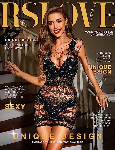 RSLOVE Fishnet chemise a rete con strass nera taglia unica