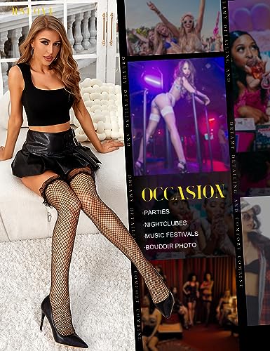 RSLOVE Thigh High Fishnet Thigh High Stockings Sheer Elastic autoreggenti nere taglia unica