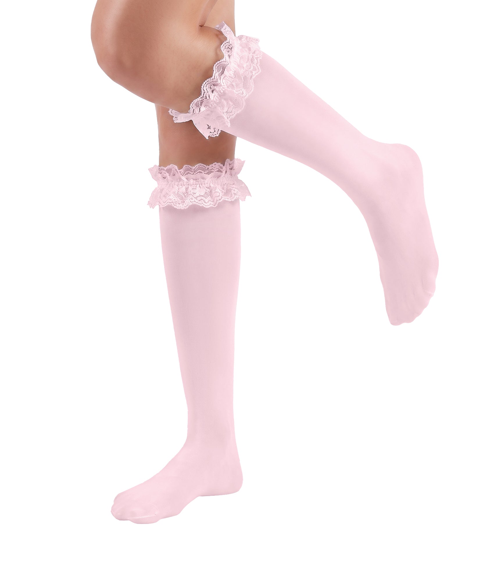 RSLOVE Socks Ruffle Lace Knee High Socks calze parigine Nere taglia unica in pizzo