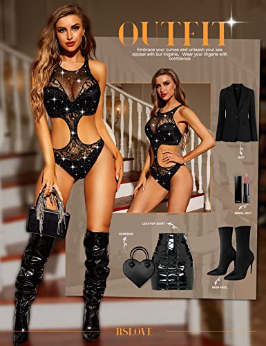 RSLOVE Teddy body in rete con strass nero taglia unica