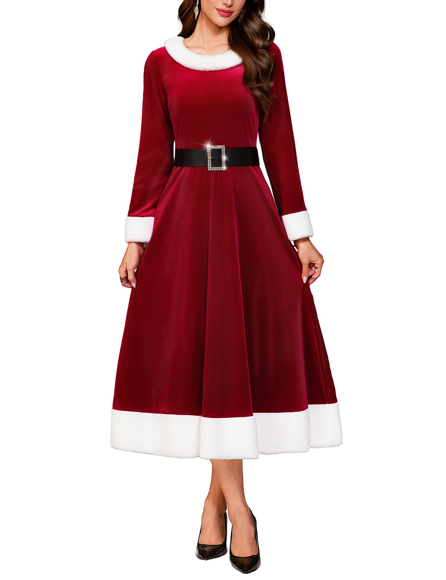 RSLOVE Costumes Mrs Claus Christmas Santa Dress vestito rosso con cintura