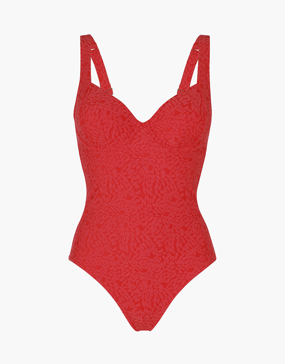 Lovable Glam Shiny Micro Festival Jacquard costume intero rosso ibisco con ferretto