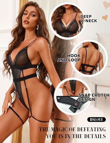 RSLOVE Teddy Strappy Teddy Lingerie with Garter body in mesh con reggicalze